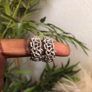 Silver tone textured geometric cut out hoop earrings #metal #punk #gothic grunge